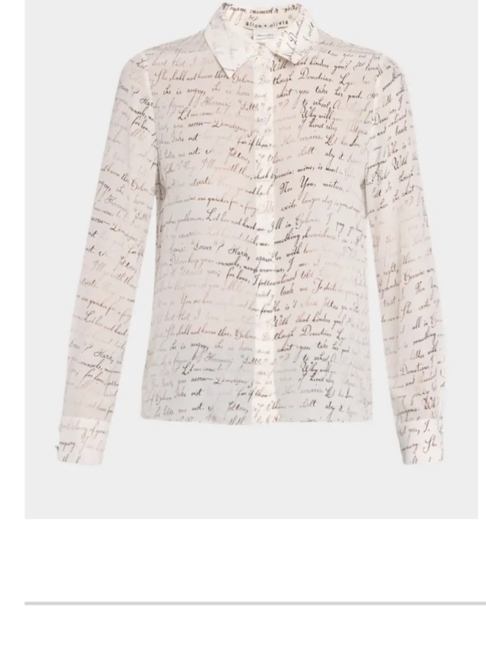 ISO Alice + Olivia Ivory Script-Print Button Down Shirt XS S M